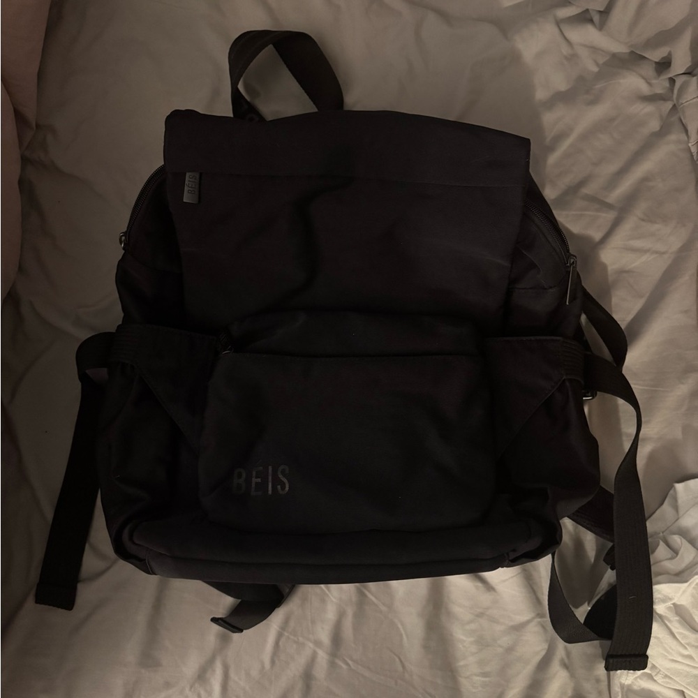 BEIS Black Compact Diaper Backpack with Front Pocket